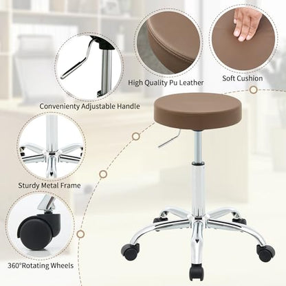 Salon Rolling Chair (Coffee Brown / No Back & Footrest)