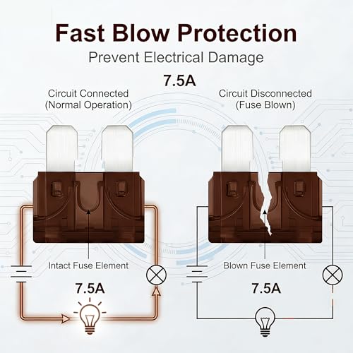 80Pcs) 7.5 Amp Standard Fuse, 7.5A Car Blade Fuses for Car/RV/Truck/SUV/Motorcycle/Boat (7.5A)
