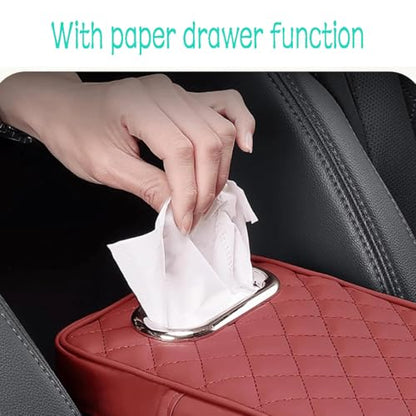 Car Armrest Cover Leather Car Console Covers Box Pad with Pocket and Tissue Box Arm Rest Cover for Car for SUV Truck Sedan Vehicle (Beige)