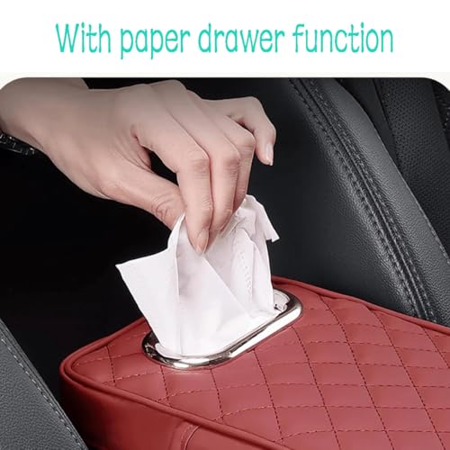Car Armrest Cover Leather Car Console Covers Box Pad with Pocket and Tissue Box Arm Rest Cover for Car for SUV Truck Sedan Vehicle (favor-dark)