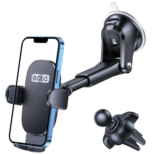 3-in-1 Car Phone Mount for Dashboard, Windshield & Air Vent – Strong Suction Cup Holder with Adjustable Arm & 360° Rotation – Universal Car Cell Phone Holder for iPhone & Android Smartphones (Black)