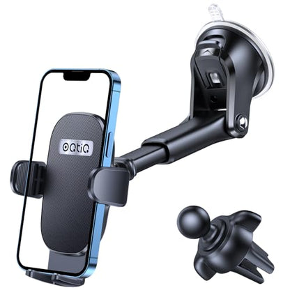 3-in-1 Car Phone Mount for Dashboard, Windshield & Air Vent – Strong Suction Cup Holder with Adjustable Arm & 360° Rotation – Universal Car Cell Phone Holder for iPhone & Android Smartphones (Black)