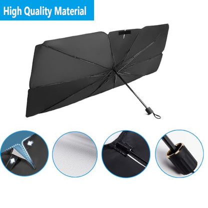 Windshield Sun Shade 2025 Car Accessories 100% Blackout Car Front Windsow Shades Umbrella Automotive Sun Visor Block Heat Insulation Protection (Red)