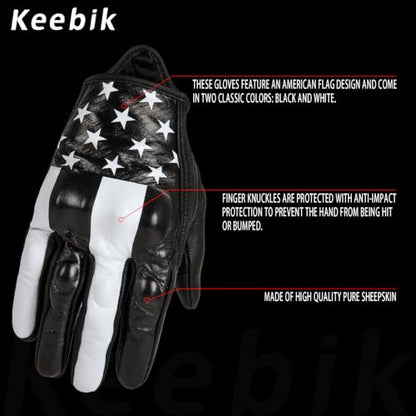 Goatskin Leather Motorcycle Motorbike Powersports Racing Gloves Reflective Skull Touchscreen for Men and Women Model (Black / Medium)