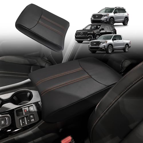 Armrest Cover for Honda Pilot 2023 (12) 23+ |Pilot| Black/Orange Stitching, Regular)