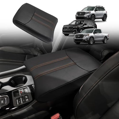 Armrest Cover for Honda Pilot 2023 (12) 23+ |Pilot| Black/Orange Stitching, Regular)