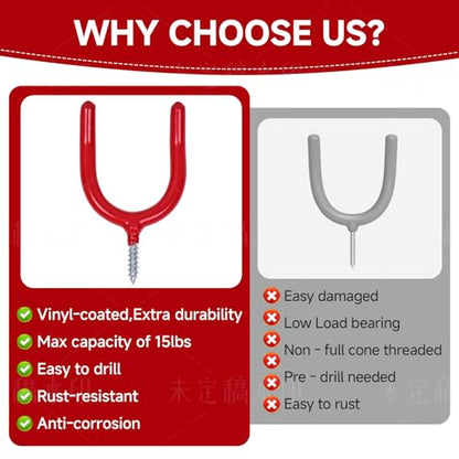 6 Pack Garage Storage System Steel U Hooks with Anti (Red / 6 Pack)