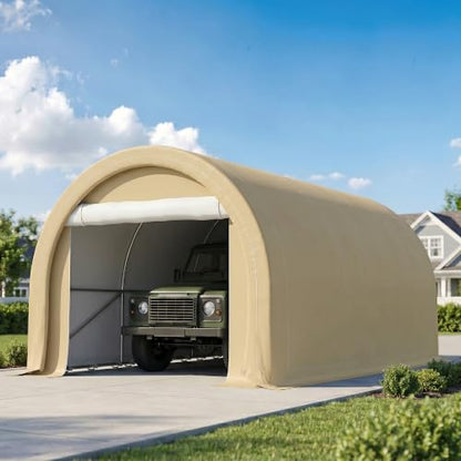 10' x 16' Carport Heavy Duty Portable Garage Storage Tent Beige (Beige)