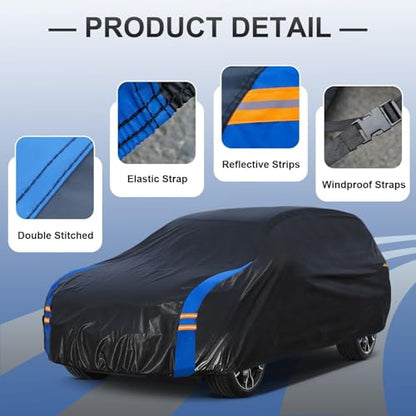 SUV Car Cover Waterproof All Weather for Automobiles (Black-Blue / 3 SUV/Jeep-Length 182-190 inch)