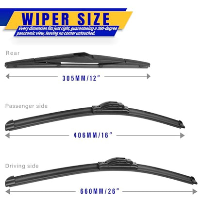 3 Wipers Fits Hyundai Tucson 2010 (26/16/12)