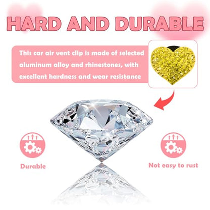 4PCS Heart Shaped Car Vent Clips with Rhinestone (Yellow)
