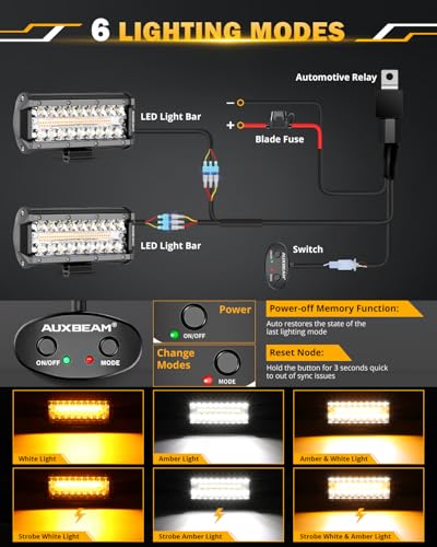 7 Inch LED Light Bar 6 Modes Amber White Series LED Pod Lights (Amber White 7")
