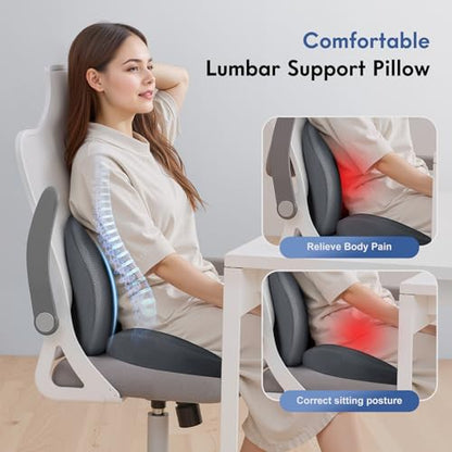 Seat Cushion and Lumbar Support Pillow for Office Chair Car (Gray / 2Pcs)