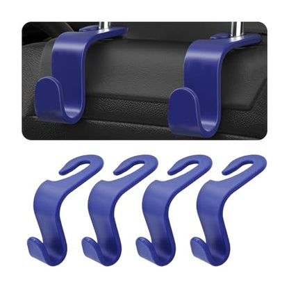 4 Pack Car Seat Headrest Hooks for Vehicle Seats (Blue)