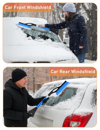 27" Car Snow Brush with Ice Scraper for Car Windshield 2Pack Blue (Blue & Blue)