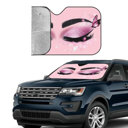 Hello Eyelashes Car Sun Shade Windshield Sunshade Foldable Front Window Shield Cover for Truck SUV (Blue8 / Small)