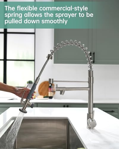 Commercial Pull Down Kitchen Sink Faucet with Sprayer Brushed Nickel (Brushed Nickel)