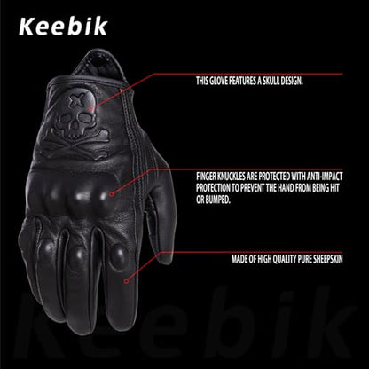 Goatskin Leather Motorcycle Motorbike Powersports Racing Gloves Reflective Skull Touchscreen for Men and Women Model (HEE7 / Medium)