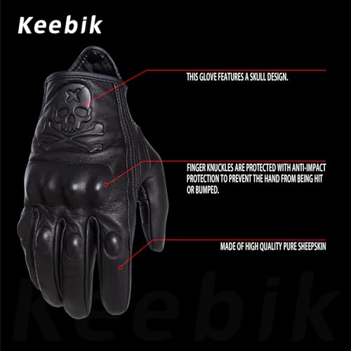 Goatskin Leather Motorcycle Motorbike Powersports Racing Gloves Reflective Skull Touchscreen for Men and Women Model (HEE7 / XX-Large)