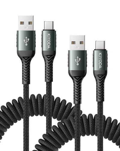 Coiled USB A to USB C Cable 6FT (6FT - 2Pack / USB A to USB C / Black)
