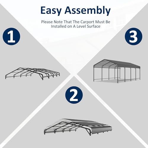 12x20 FT Metal Carport Canopy with Reinforced Base (20x12 FT)