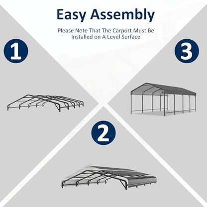 12x20 FT Metal Carport Canopy with Reinforced Base (20x12 FT)