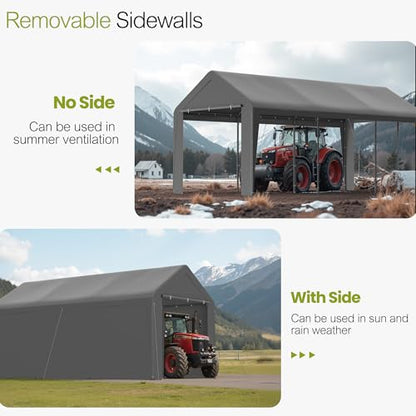 10x20 Carport Heavy Duty Portable Garage Shelter w (Gray / 10x20 with sidewalls)