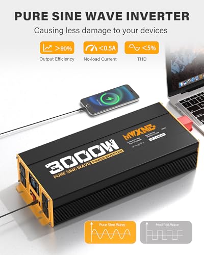 3000W Pure Sine Wave Inverter 12V DC to 110V 120V AC Converter for RV Truck Home Off (3000w-12v)