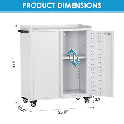 Rolling Storage Cabinet with 2 Doors and 2 Drawers (White / 15.2"D x 30"W x 71.2"H)