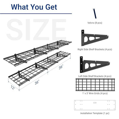 12-inch-by-72-inch Wall Shelf Garage Storage Rack Wall Mounted Floating Shelves,1x6ft,Black, 2-Pack, Classic Series (Black / 2 pack-1x6 ft)