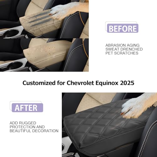 Center Console Cover Compatible with 2025 2026 Equinox Accessories Armrest Cover Center Console Pad 2025 2026 Equinox LT (2025 2026 Equinox Thick Black C)