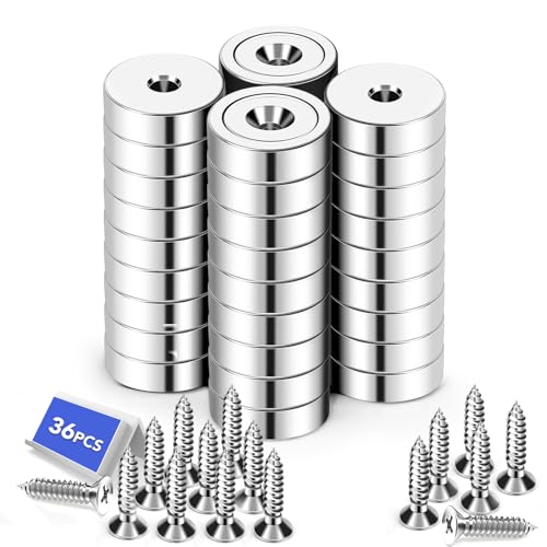 Strong Magnets Heavy Duty Screw On Neodymium 30LBS Magnet 36 Pack (Silver / 0.78in)