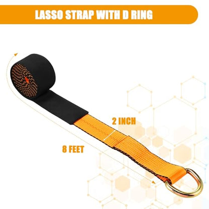 8 Pack Lasso Tow Truck Straps with D Ring 11 (2" X 8 ft / Orange)