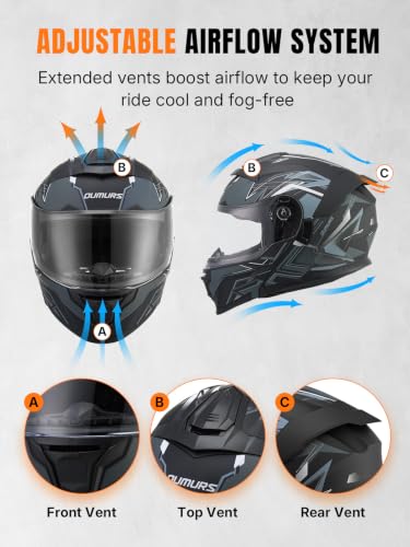Modular Motorcycle Helmets Full Face Flip up Street Bike Motorcycle Helmet for Unisex Adult Matte Gray (Gray / X-Large)