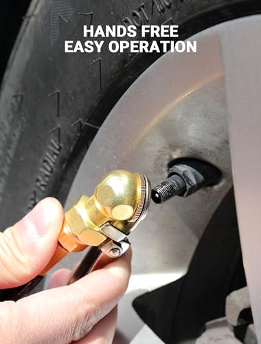 2-Pack 1/4'' Female NPT Air Chuck with Clip, Locking Closed Ball Tire Chuck with Inflator Adapter 1/4 NPT (m) to Schrader Valve (m), 2-Way Connection Tire Nozzle for Tire Inflator Air Compressor Hose (1/4'' NPT to Schrader Valve)
