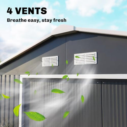 11' x 13' Outdoor Storage Shed Garden Tool Metal Shed Dark Gray (Dark Gray / 11' x 13')