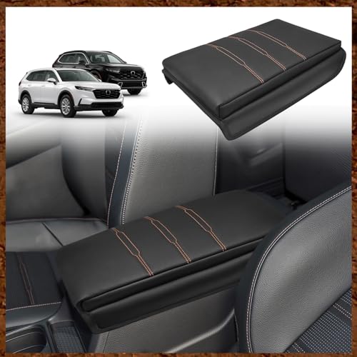 Armrest Cover for Honda CR (11) 23+ |CR-V| Black/Orange Stitching, +Thick)