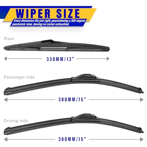 3 Wipers Fits Jeep Wrangler 2007 (15"/15"/13")