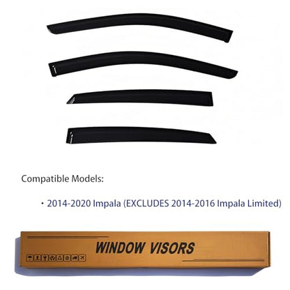Window Visors Rain Guards Fits 2014 (2014-2020 Chevy Impala)