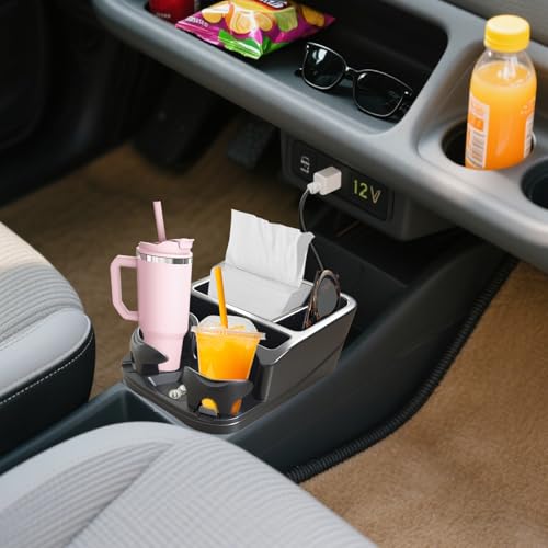 Car Center Console with Adjustable Cup Holders (Black)