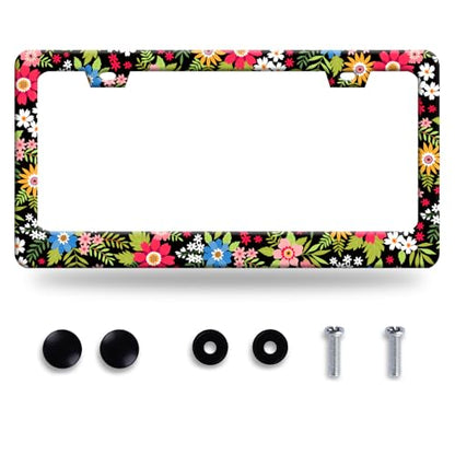 Folk Art Flowers License Plate Frame Funny Colorful License Plate Frames (Folk Art Flowers)