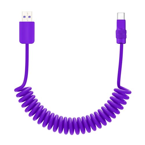 USB A to C 120W Braided Coiled Charging Cable (Purple+Purple / USB A-Type C)