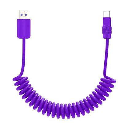 USB A to C 120W Braided Coiled Charging Cable (Purple+Purple / USB A-Type C)