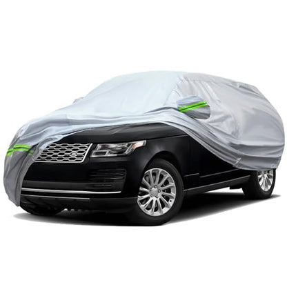 6 Layers Premium Full Car Cover Hard Shell Zipper Design Waterproof All Weather Weatherproof UV Sun Protection Snow Dust Storm Resistant Outdoor with Straps (Green reflective strip / SUV-XL ( Fit for SUV 191"- 200" ))