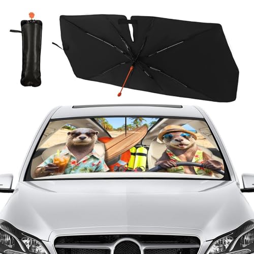 Funny Sea Otters Car Windshield Sunshade Umbrella Foldable Visor (57X31 Inch / Color-0705-7)