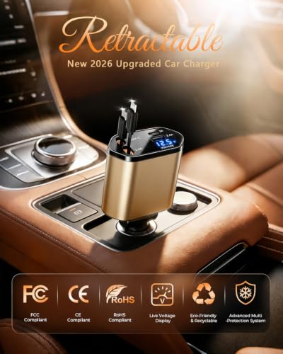 4 in 1 Retractable Car Charger (Gold)