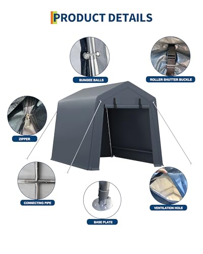 6x6 Ft Carport Heavy Duty Tent with Roll (Double Gray)