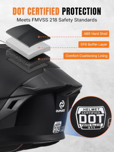 Modular Motorcycle Helmet DOT Certified Full Face Helmet Flip up Street Motorcycle Helmets for Unisex Adult Matte Black Full Face Motorcycle Helmet (Flat Black / X-Large)