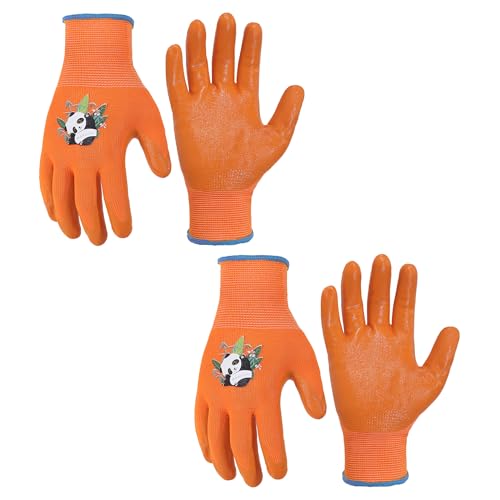 2 Pairs Kids Gardening Gloves (Orange (Pack of 2) / Medium (Age 4-5))