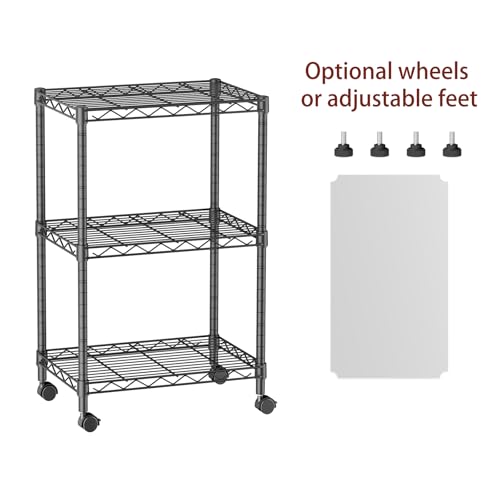 Small Wire 3 Adjustable Shelves Pantry Metal Shelf Floor Organizer (Black / 3-Tier 11.8"D X 17.3"W X 30.7"H)